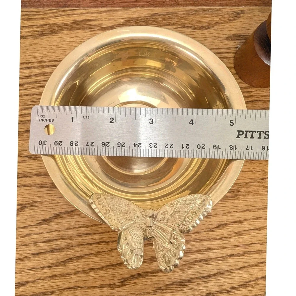 Vintage Butterfly Pedestal Bowl Solid Brass Hand Made in India Decorative Decor